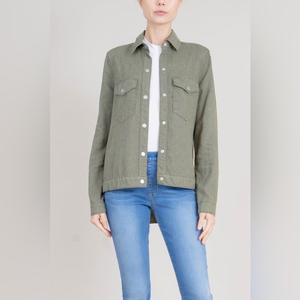 Level 99 Gwen Linen Tencel Lightweight Chore Shirt Sage Green Jacket Small